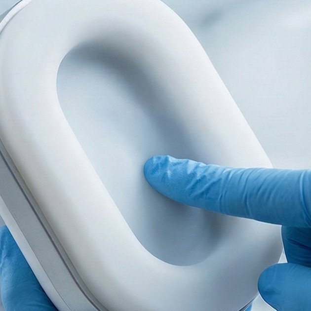 Close-up of medical-grade soft silicone material inside a cryolipolysis vacuum applicator handle, ensuring patient comfort and safety.